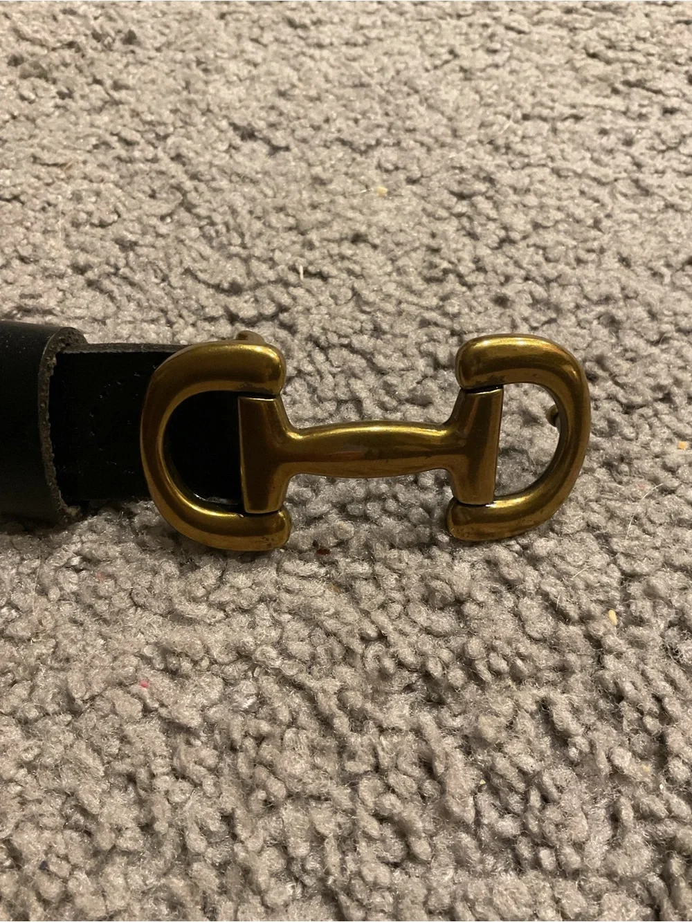 Boden Black Leather Belt with Gold Brass Horsebit Buckle Detail